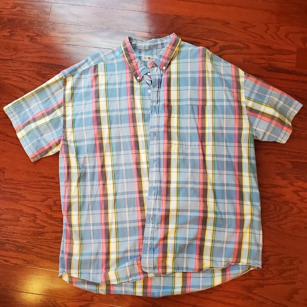 SUN RIVER CLOTHING MENS SHIRT PLAID FRONT POCKET BUTTON DOWN SHORT SLEEVE